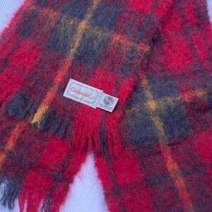 Cushendale Mohair Wool Scarf Made In Ireland Plaid Red